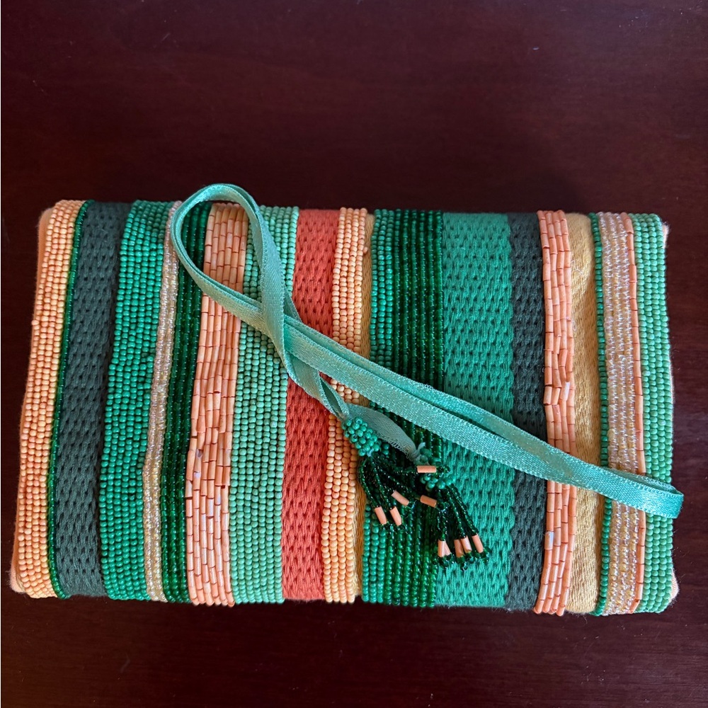 Anthropologie Beaded Striped Travel Jewelry Clutch NWT